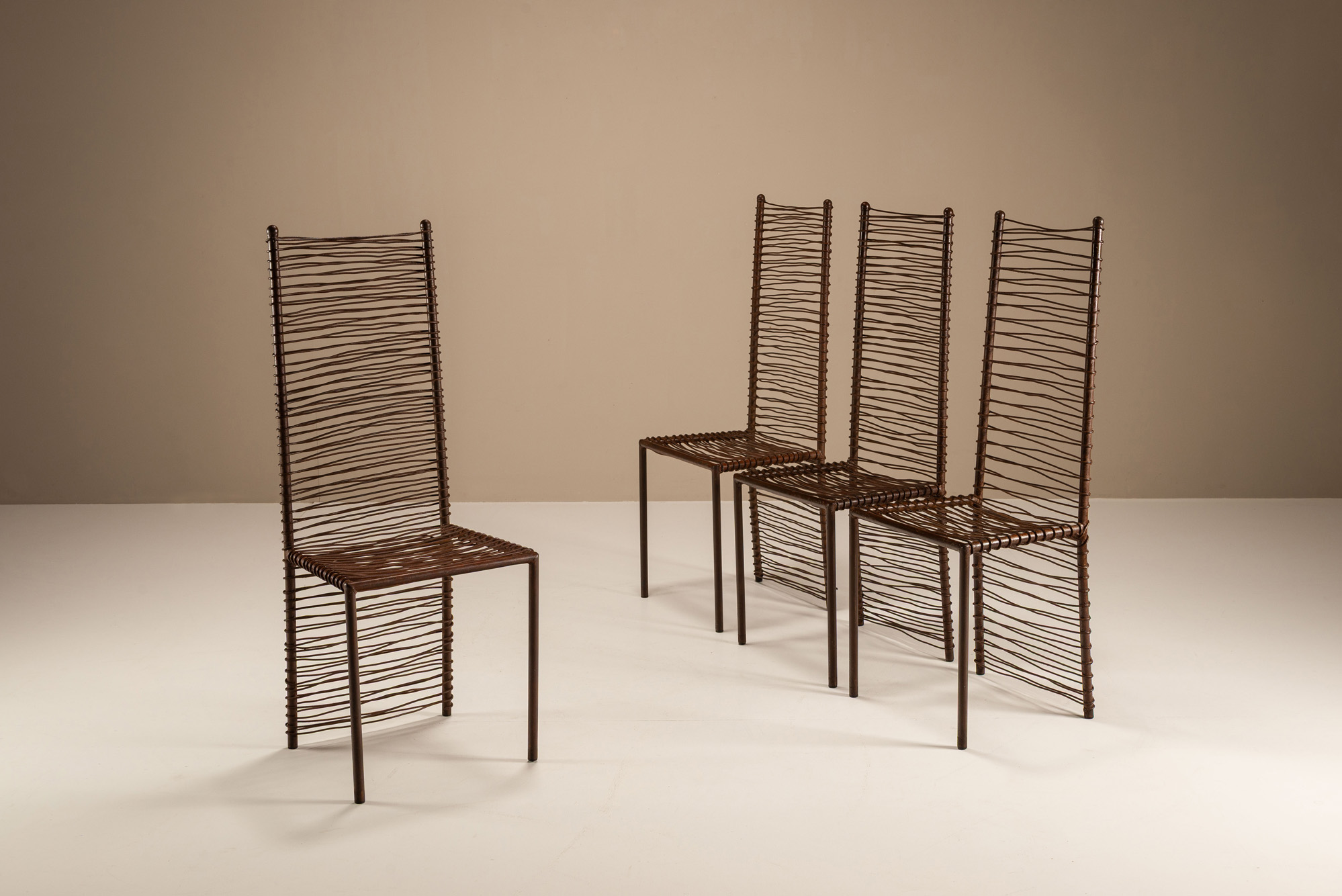 French Vintage Arisanal Iron Highback Chairs