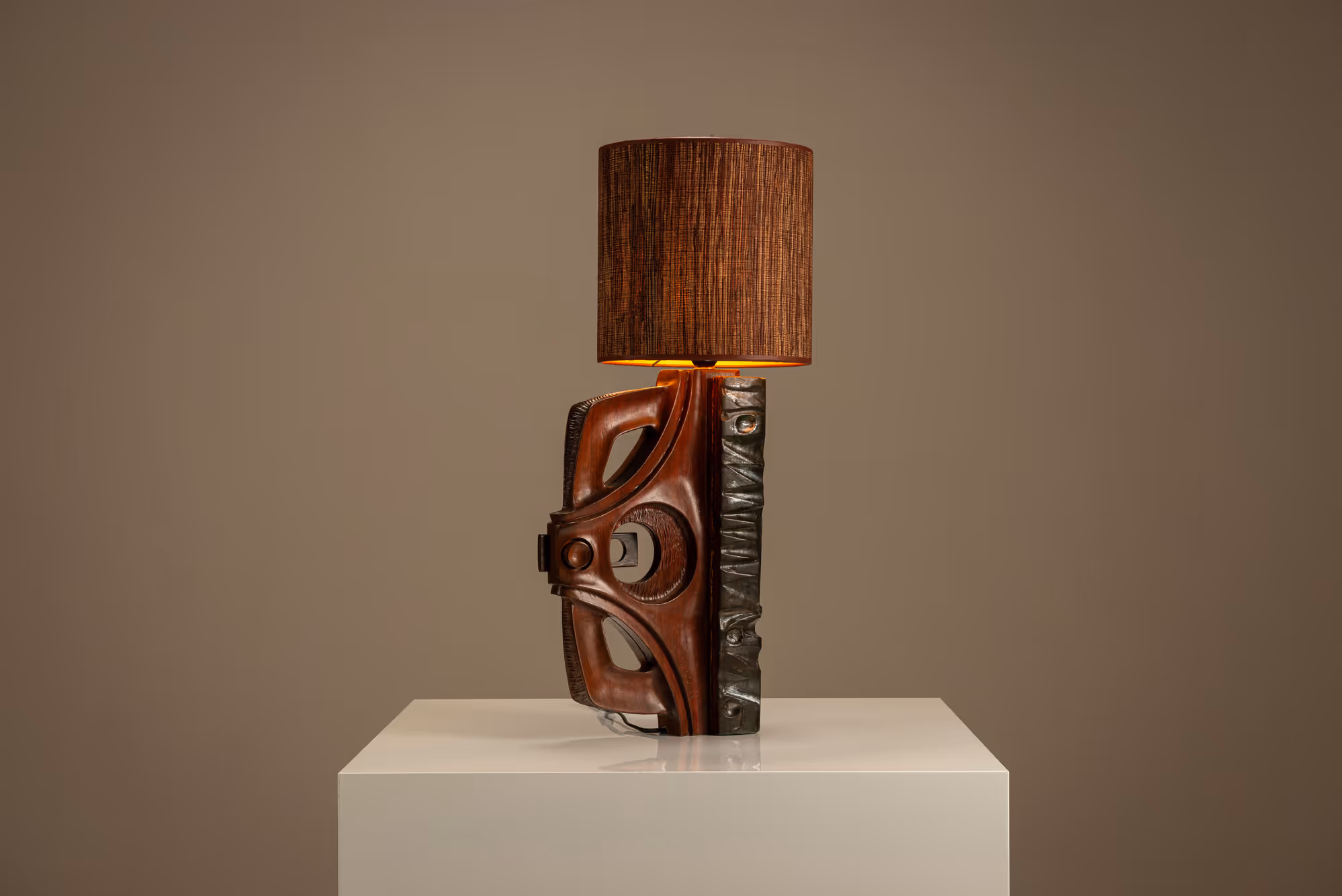 gianni pinna brutalist table lamp wood 