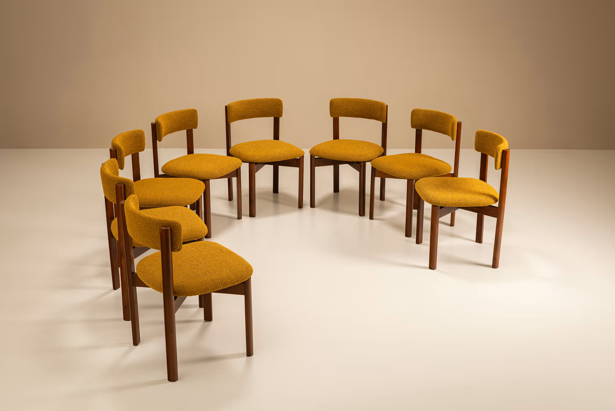 vintage Italian dining room chairs ocher fabric