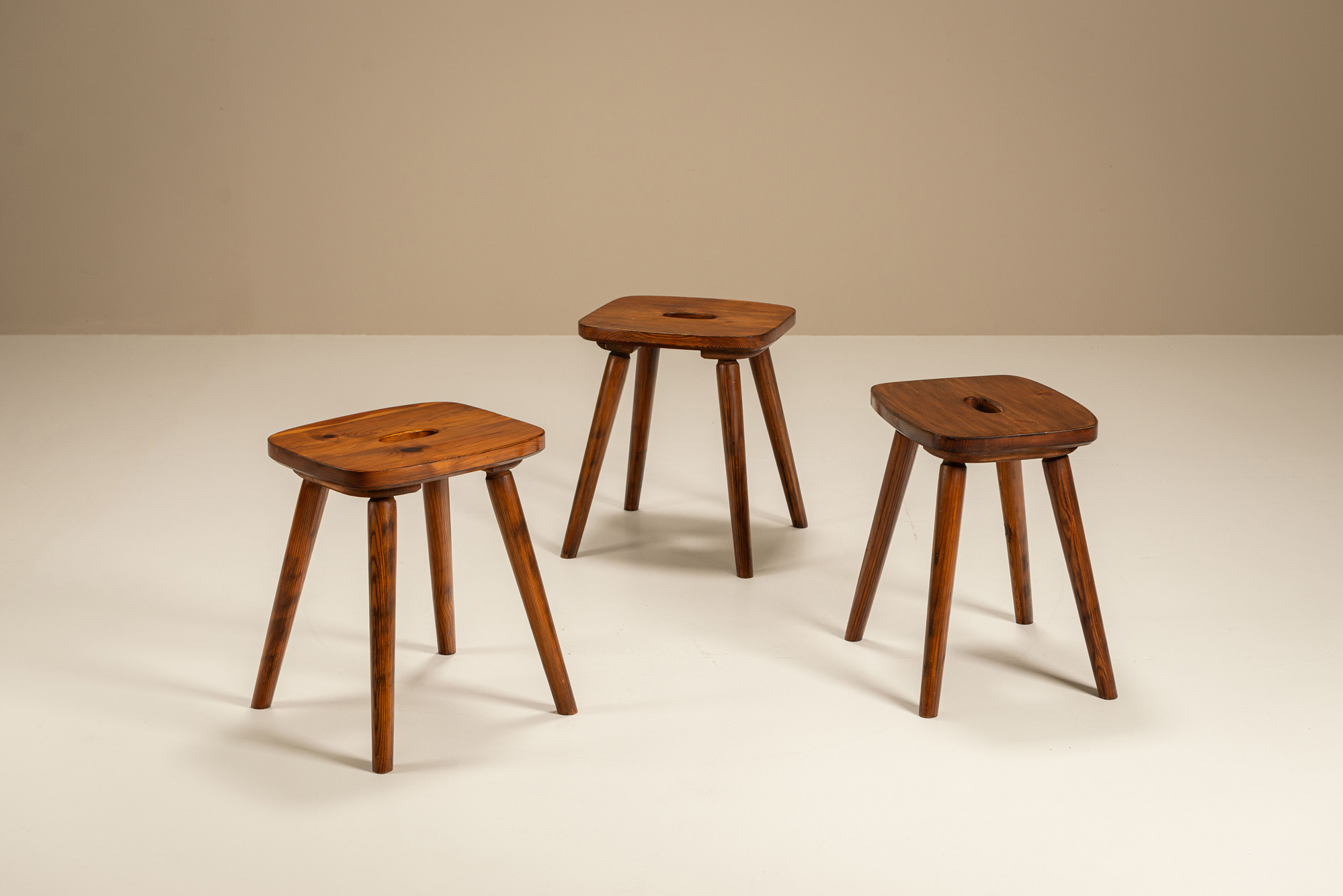 Set of three vintage wooden stools 