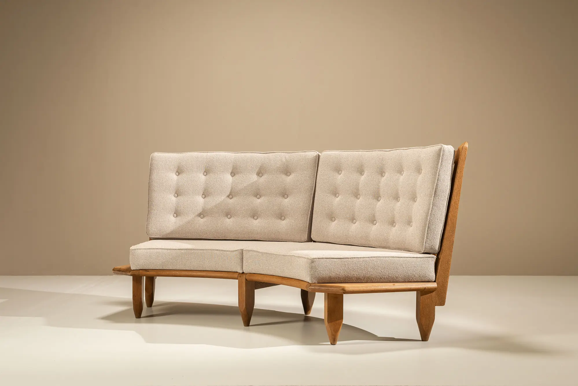 Curved Oak Sofa by Guillerme et Chambron, France 1960s