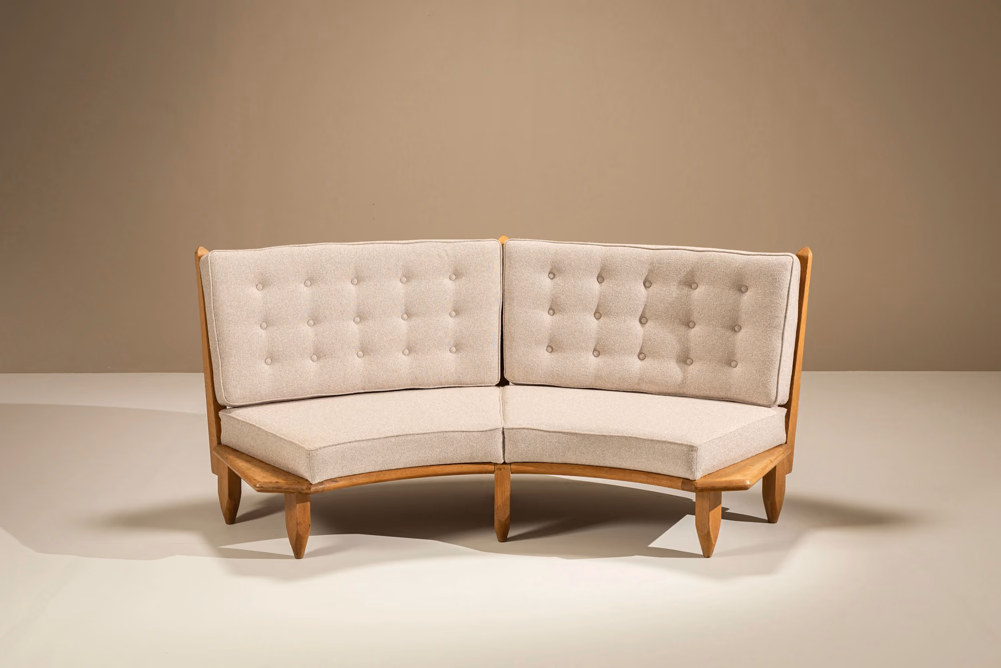 Curved Oak Sofa by Guillerme et Chambron, France, 1960s