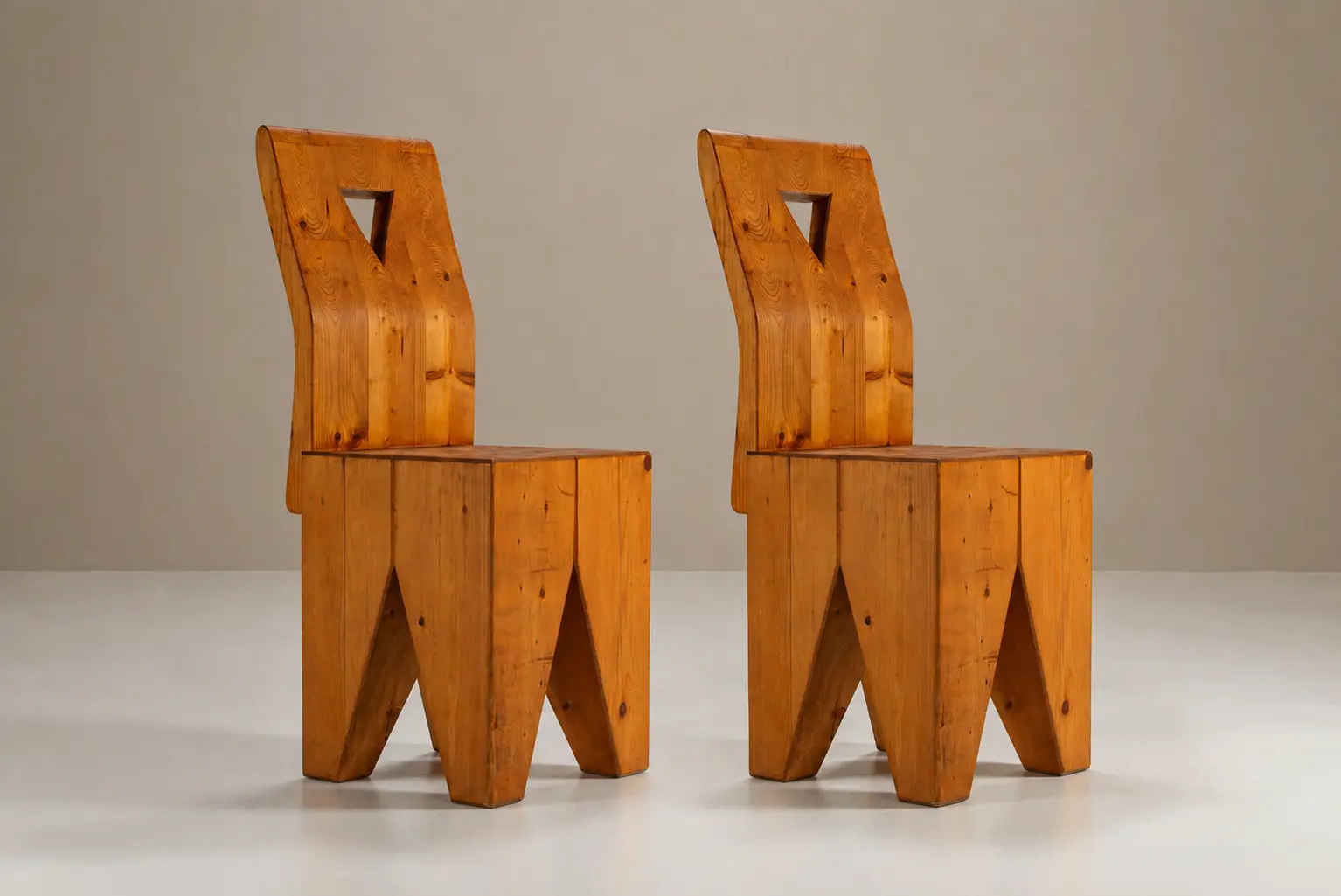 French Pinewood Vintage Side Chairs