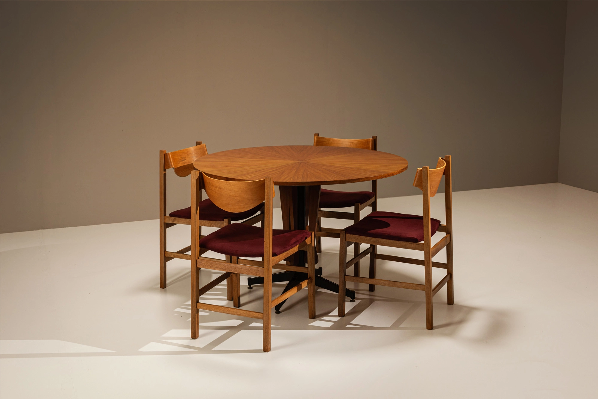 Italian vintage teak veneer dining room table