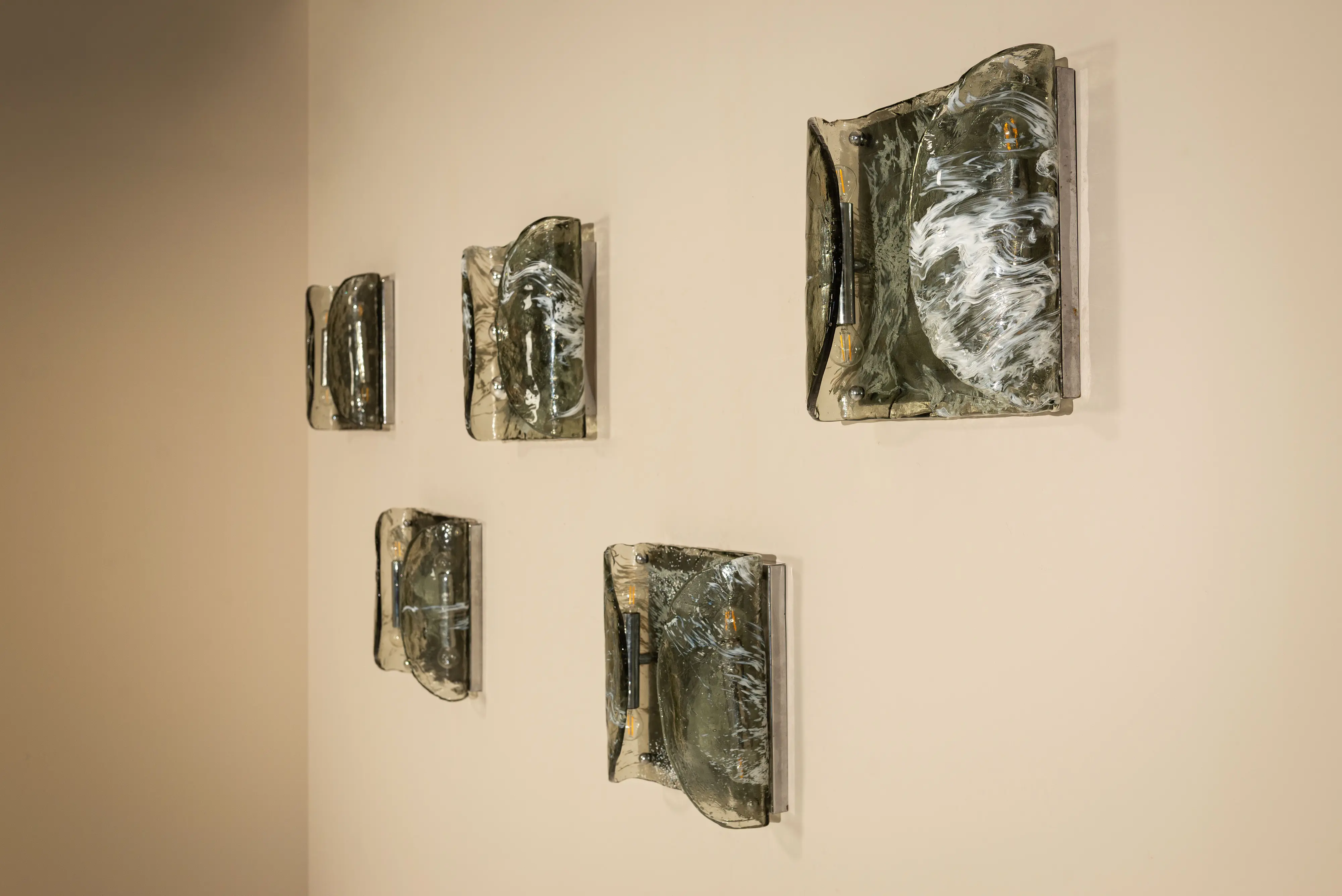 Italian Vintage Glass Grey Wall Lamps