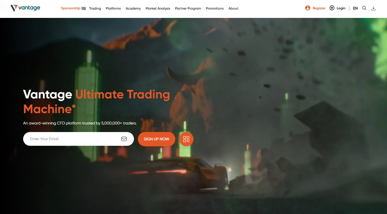 Screenshot of Vantage Markets official homepage (February 2026)