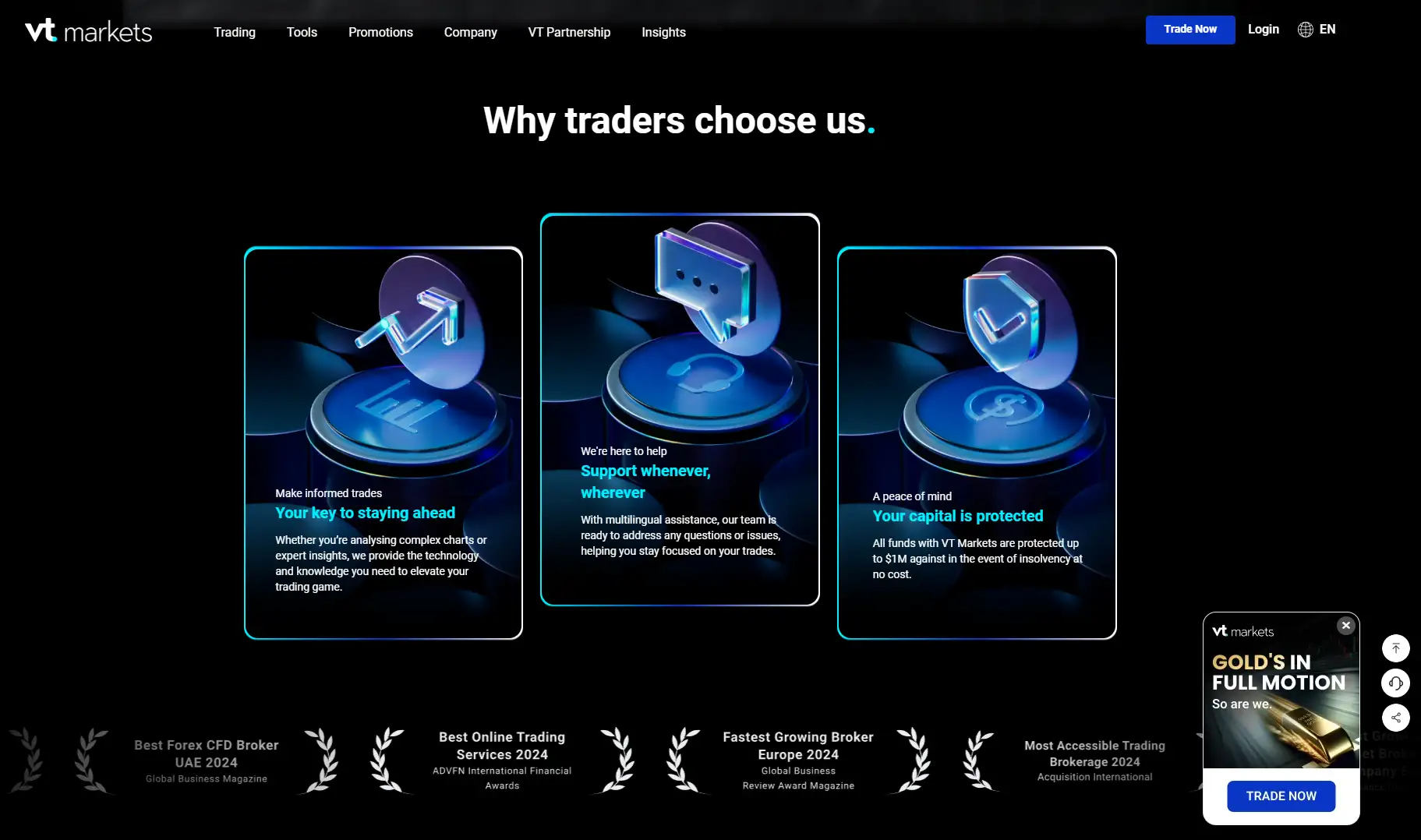 Screenshot of VT Markets homepage (May 2026)