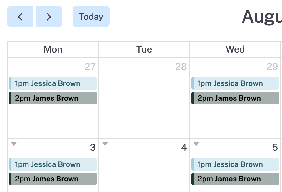 Calendar events for specific family.