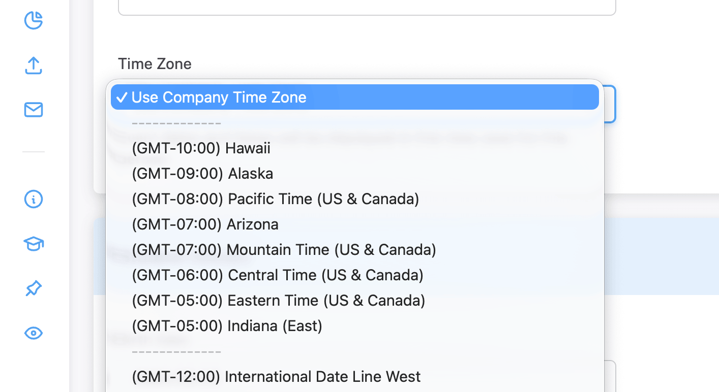 Calendar time zones