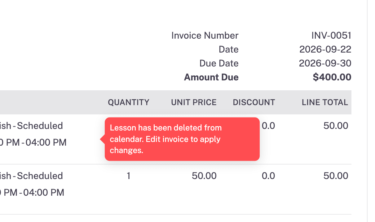 Example screenshot of invoice flags
