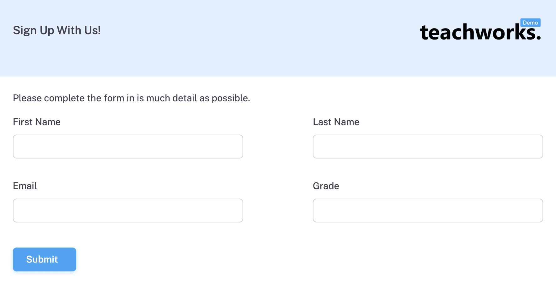 Screenshot example of custom enrollment form