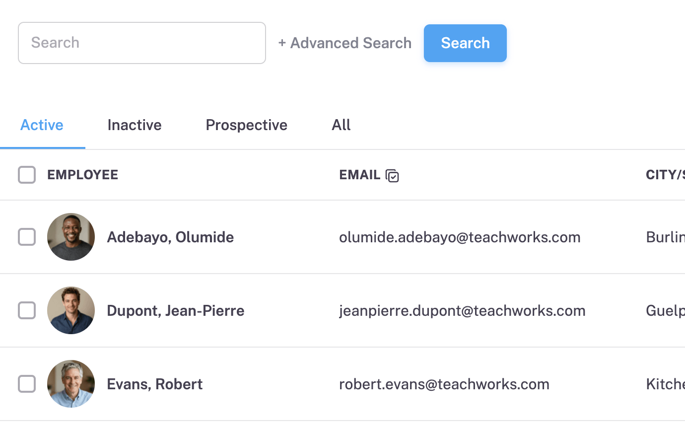 Example screenshot of the Lesson History by Student table