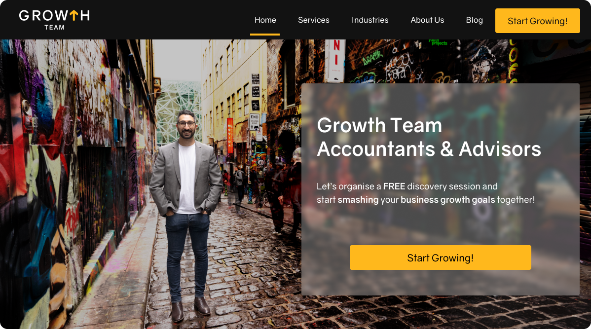 Landing page of the application