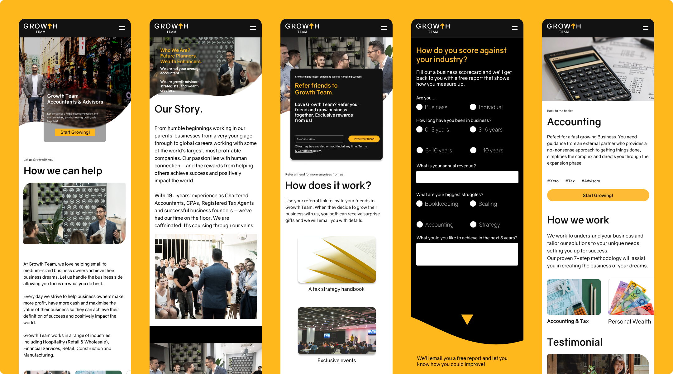 Mobile views of the website