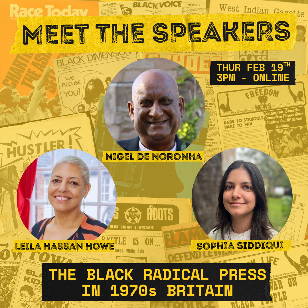 A graphic image titled Meet the Speakers. There are three photographs including Nigel De Noronha, Leila Hasan Howe and Sophia Siddiqui