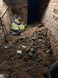 Photograph of the soil and rubble removed from the cellar