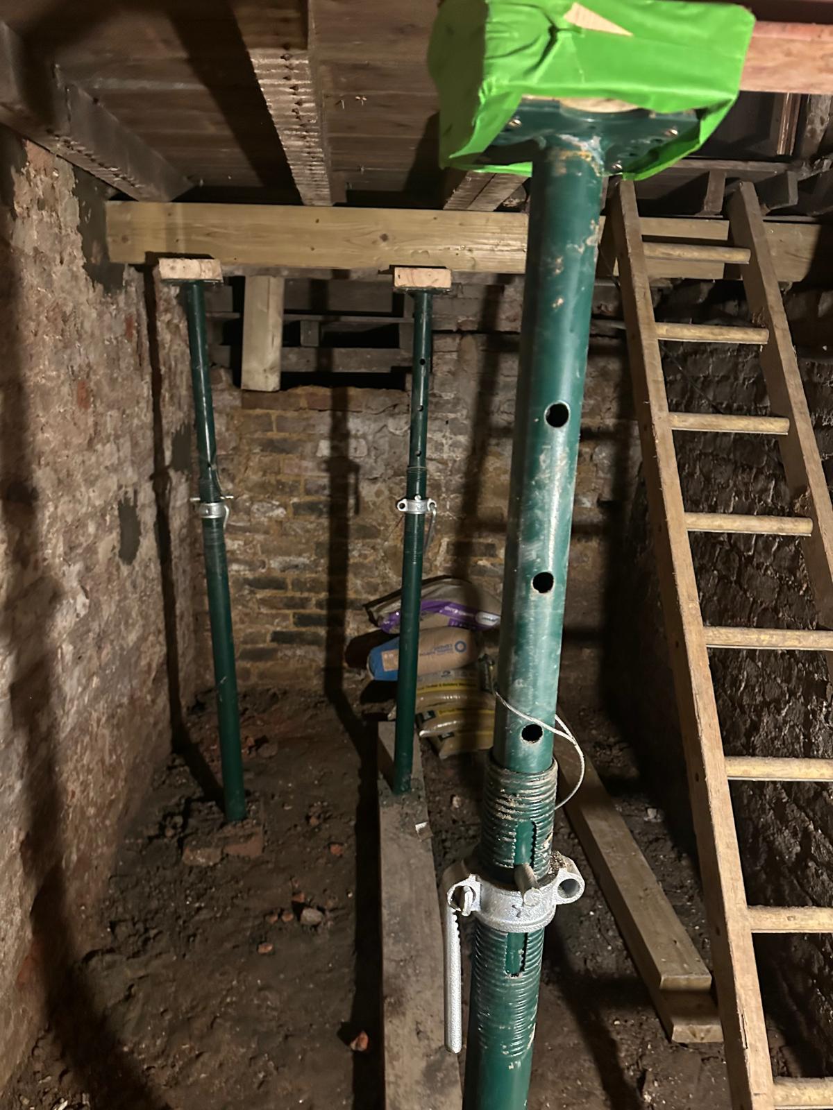 Close up of steel supports installed in the cellar of the GPI