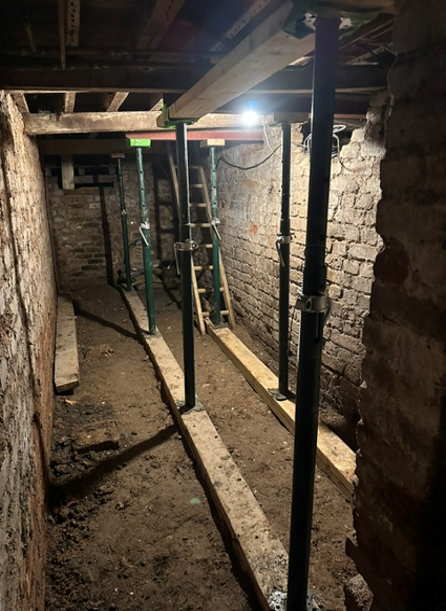 Steel supports have been installed in the cellar