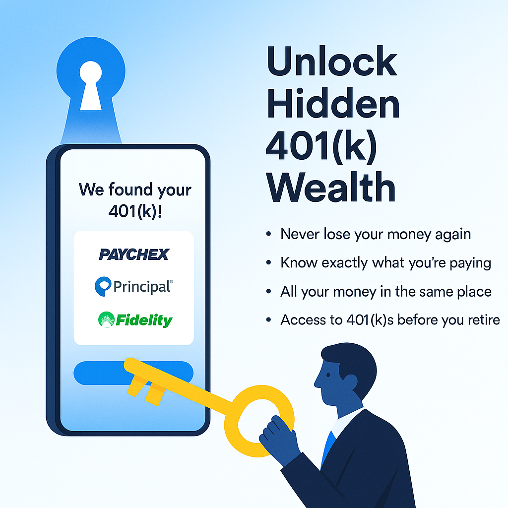 Person unlocking hidden 401(k) wealth with Beagle tools, symbolizing financial freedom.