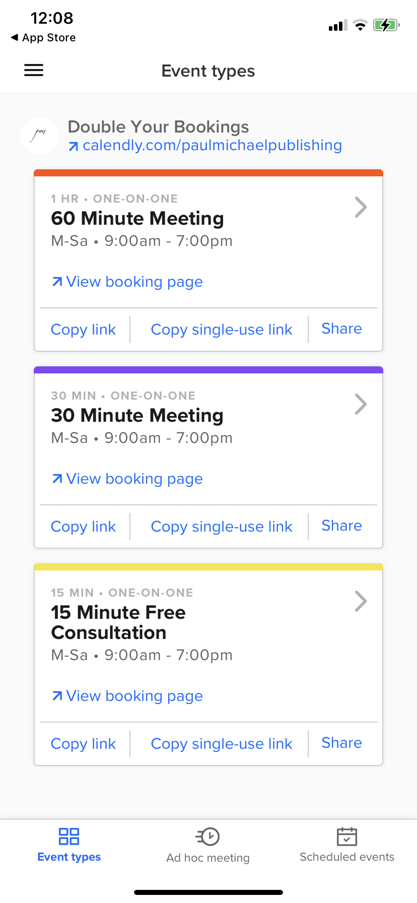 screenshot of calendly by custom booking interface by Paul-Michael Publishing