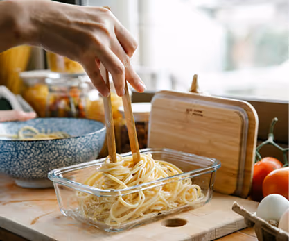 Lunchbox aus Glas mit Bambus Deckel und Dichtung graviert oder bedruckt als Werbemittel