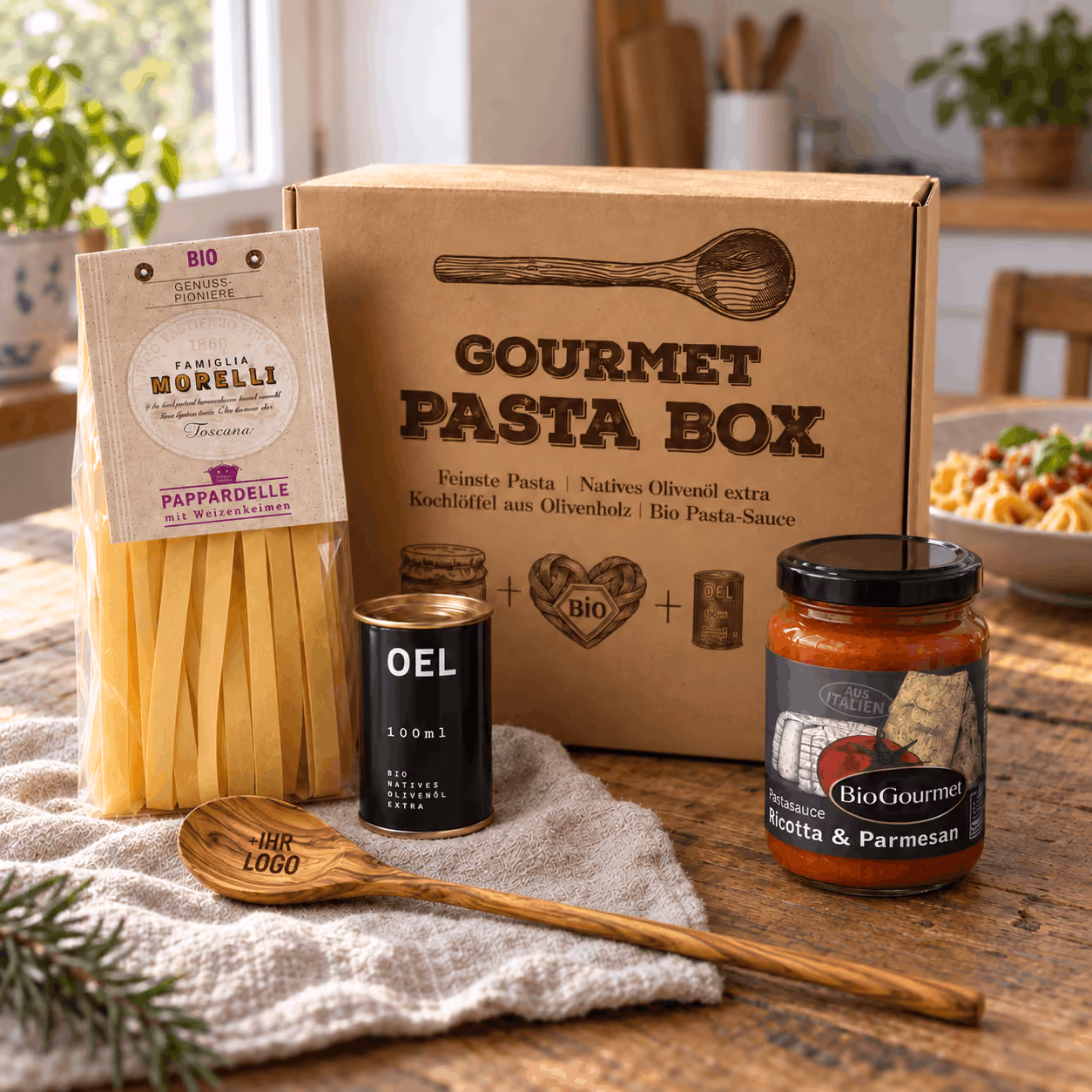 Nachhaltige Lunchbox aus Glas mit Holzdeckel graviert oder bedruckt als Mitarbeitergeschenk