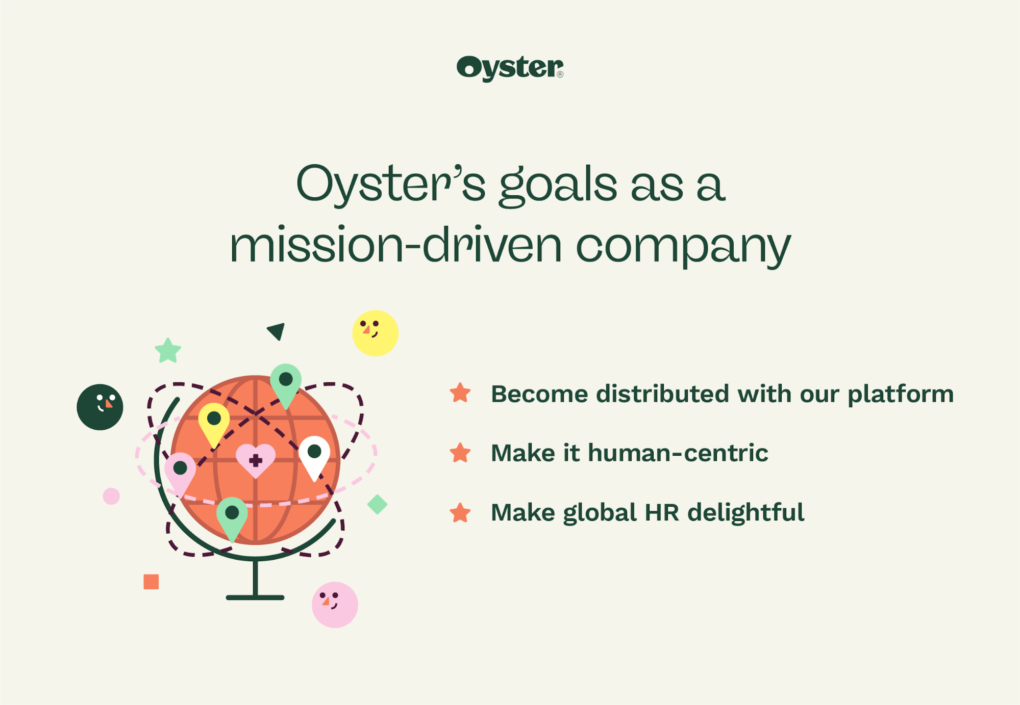 Graphic that says "Oyster's goals as a mission-driven company"