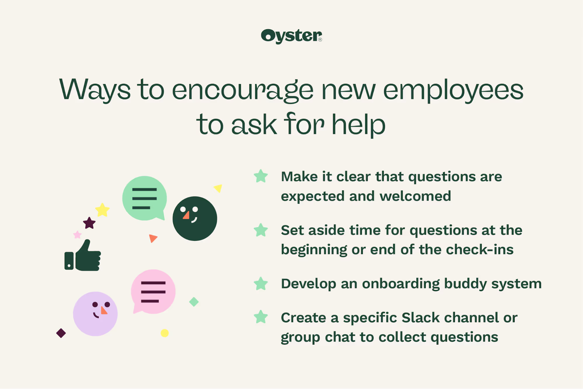 Graphic that outlines ways to encourage new employees to ask for help