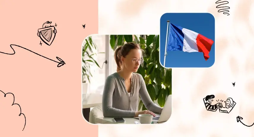 A remote worker in France and a French flag