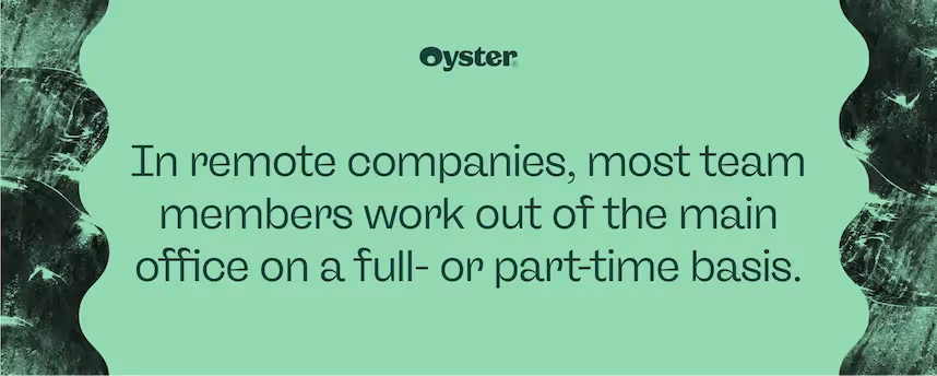 Quote that says In remote companies, most team members work out of the main office on a full- or part-time basis.