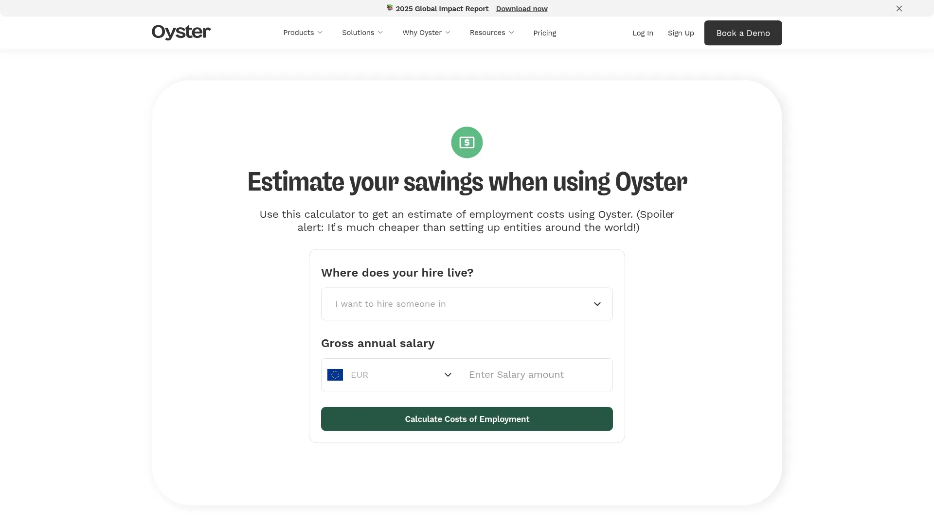 Calculate global employment costs with Oyster's free cost calculator tool