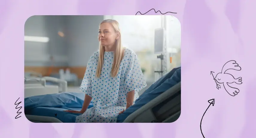 A woman in medical robe.