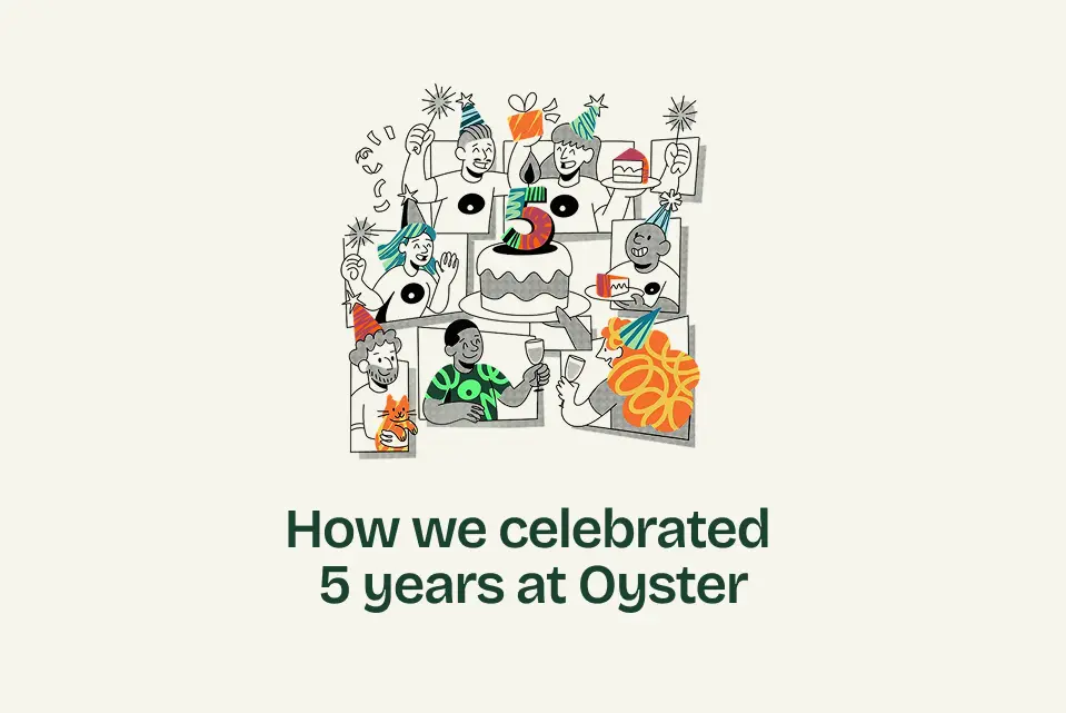 A hand-drawn illustration of the 5th birthday card for Oyster HR