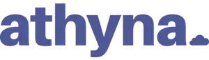 The word 'athyna.' in lowercase letters with a period at the end, displayed in a bold, sans-serif font in blue color.