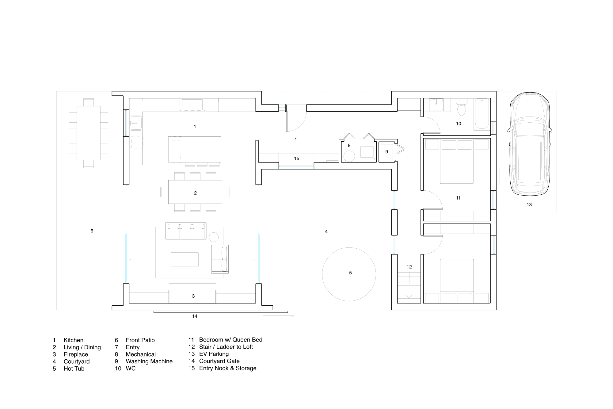 ground floor plan showing courtyard layout and main living spaces