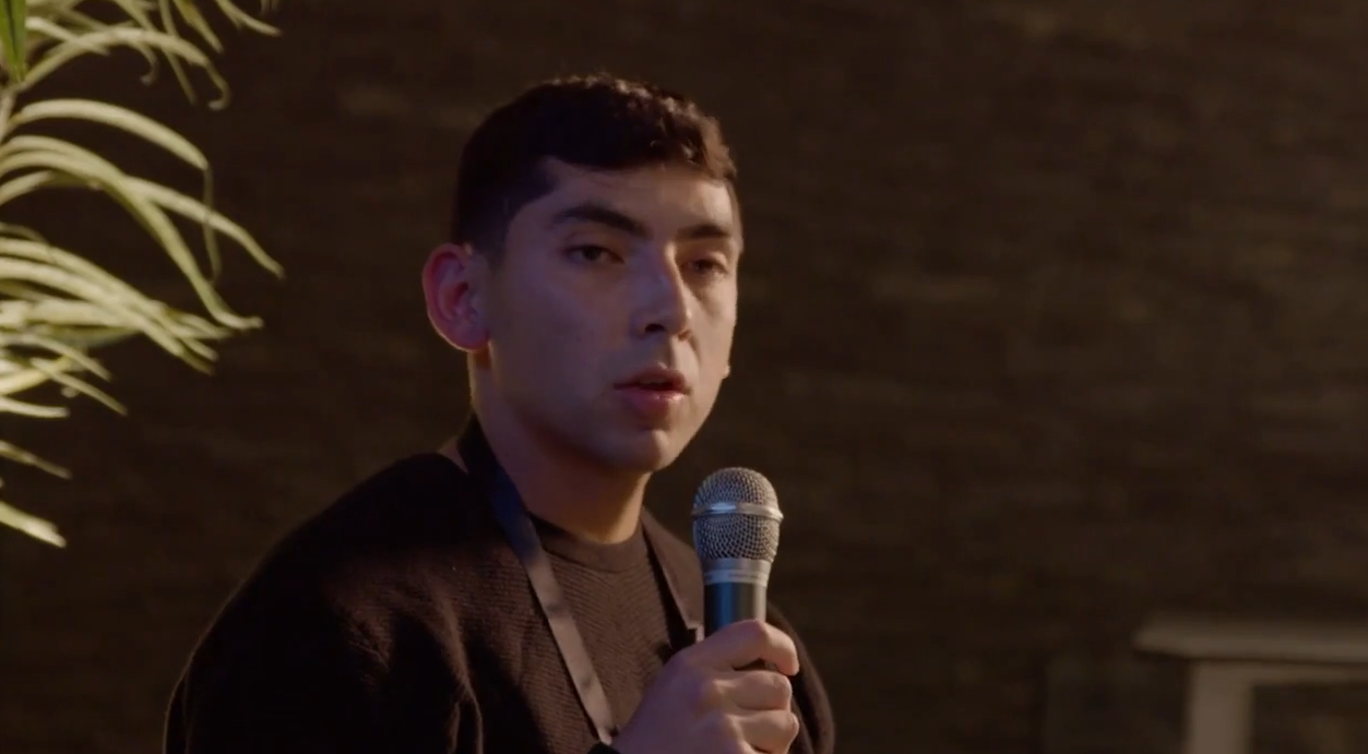 Triangle behind a mountain range made with structural grid like texture