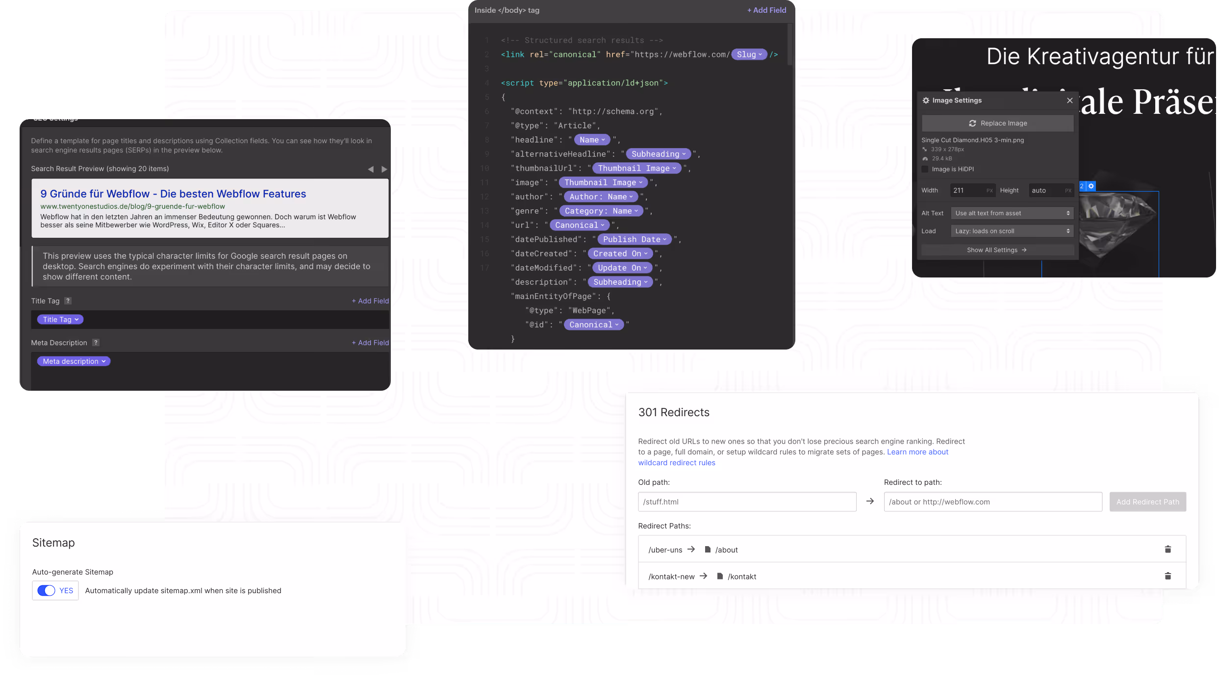 Webflow SEO Funktionen