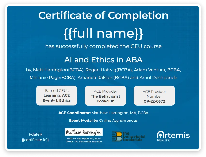 CEU Certificate Artemis ABA