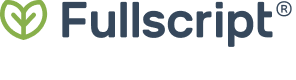 Fullscript logo with green leaf icon and dark blue text.