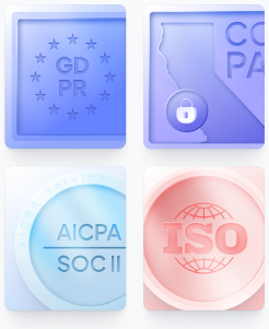 GDPR, CCPA, AICPA SOC 2 and ISO compliance badges