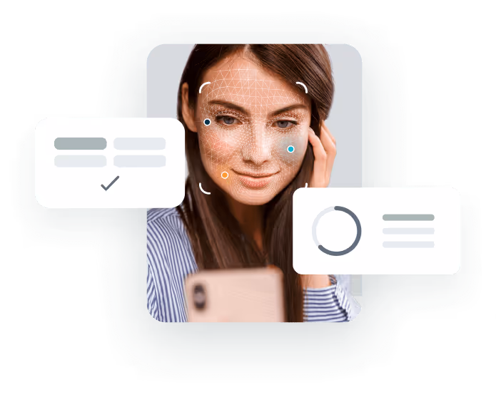 A woman using AI skin analysis software to analyze her skin tone and other facial features 