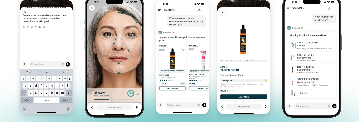 AI Skin Advisor for ChatGPT — branded ChatGPT micro-experience with Revieve Skin Analysis, product recommendations and routine building