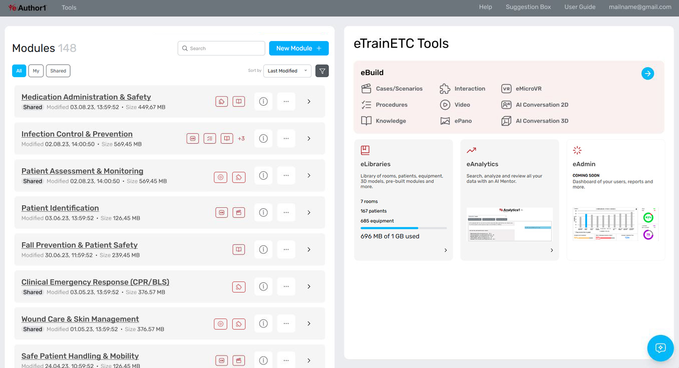 eTrainETC tools UI