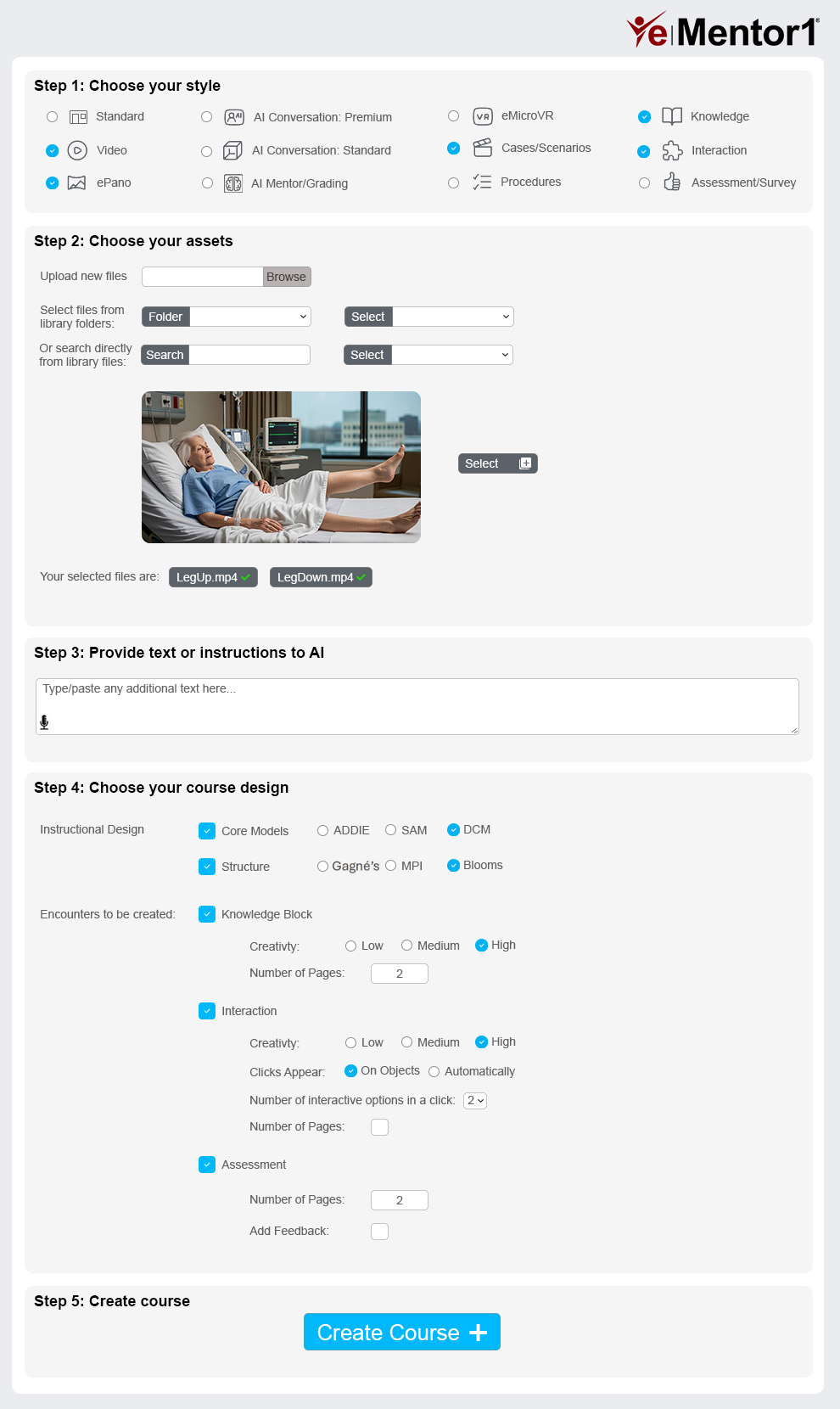 eMentor1 platform interface