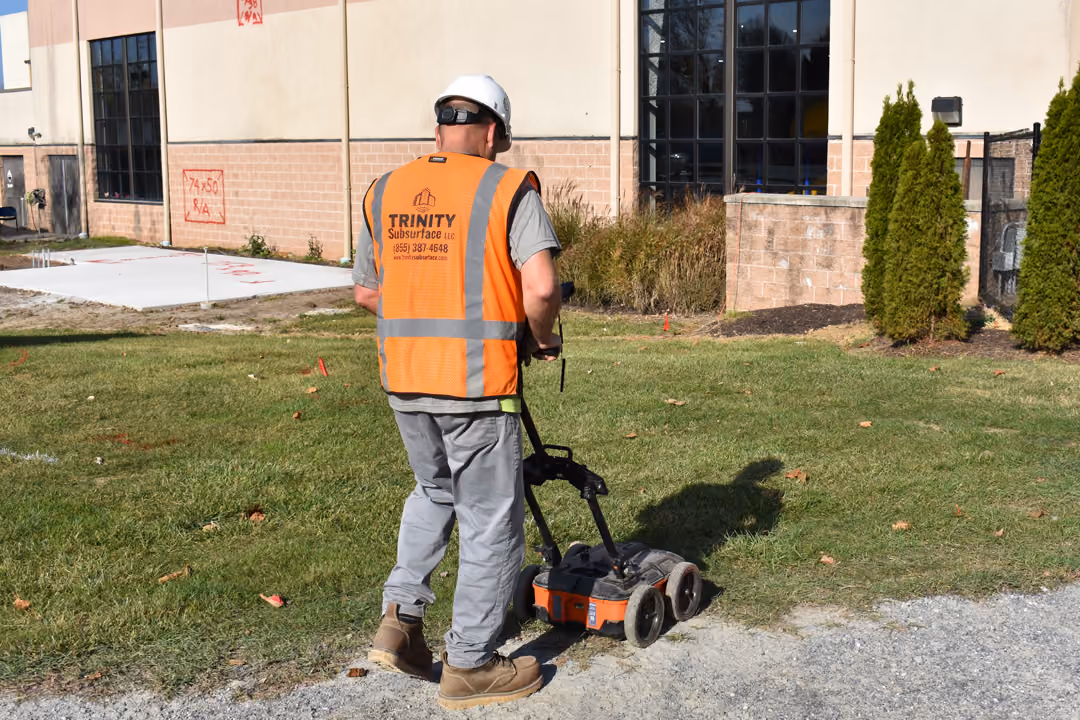 An image of a Trinity Subsurface utility locating technician using GPR.