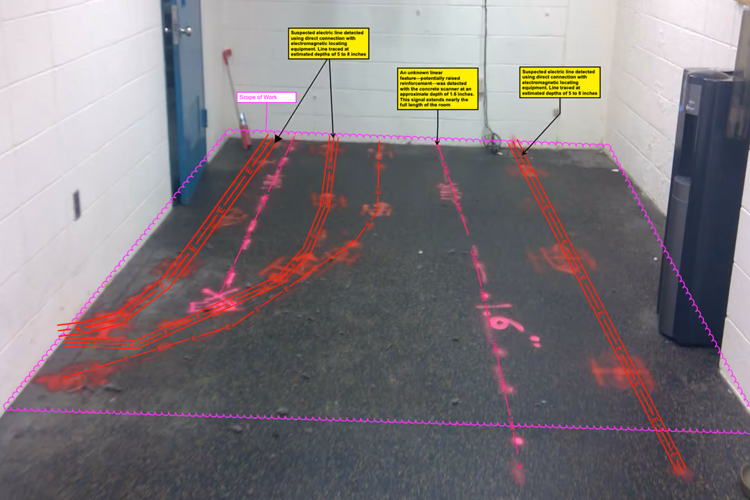 An image of a GPR concrete scan to determine rebar and utilities.