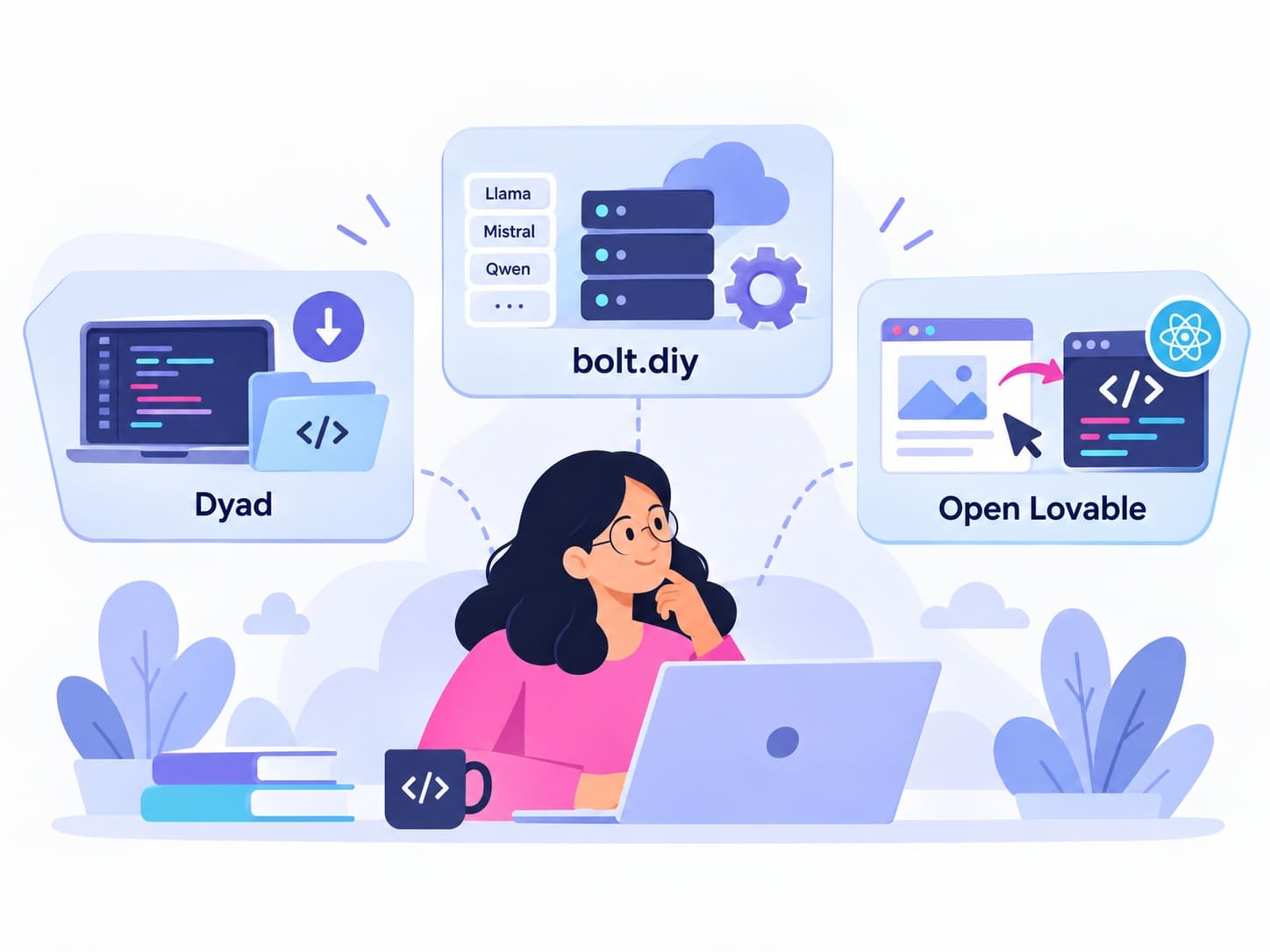 Open-source Lovable alternatives Dyad, bolt.diy, and Open Lovable for local development, self-hosting, and React site recreation