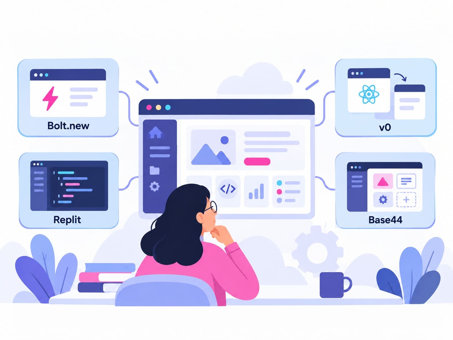 Hosted Lovable alternatives including Bolt.new, v0, Replit, and Base44 for AI app development
