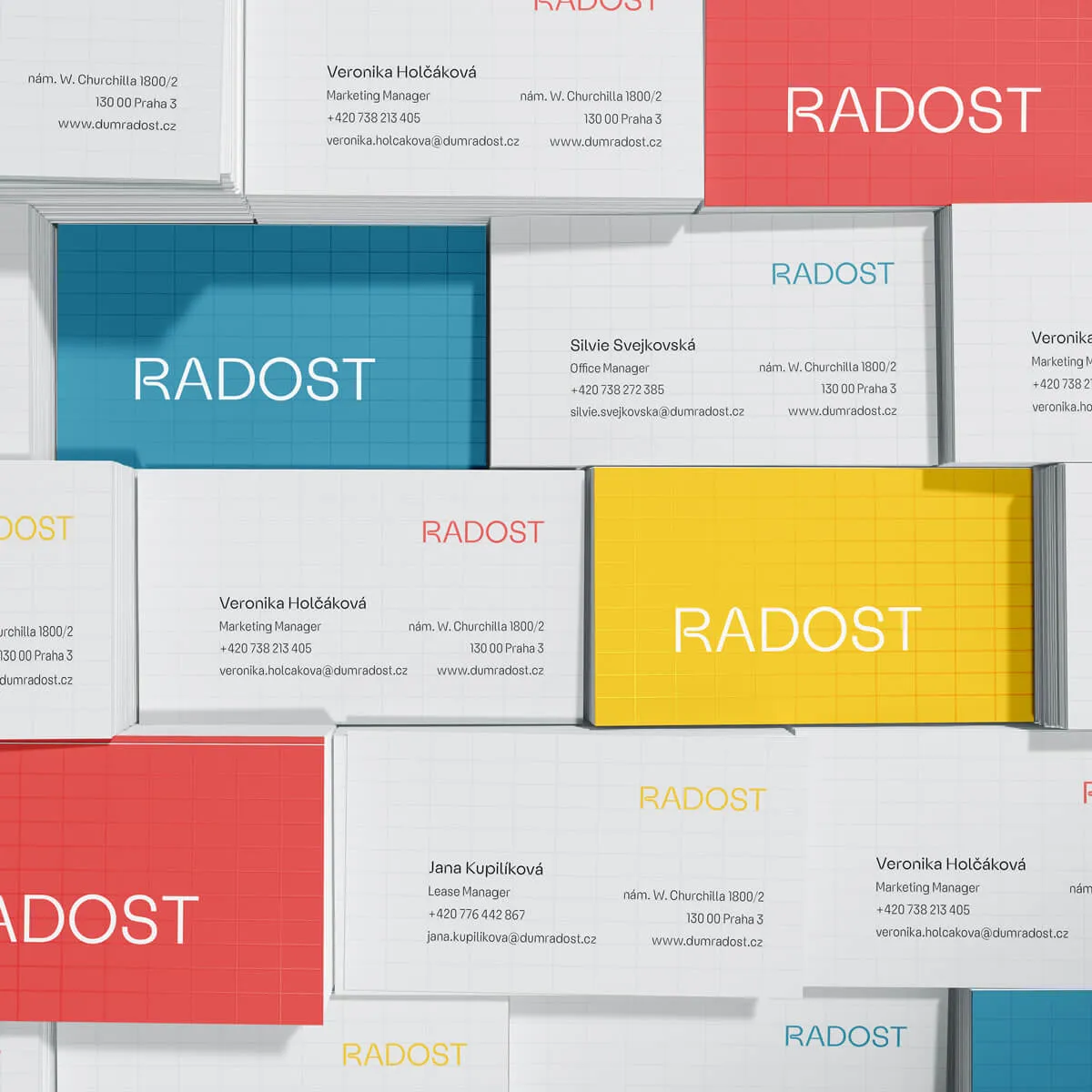 Business cards of Radost house employees