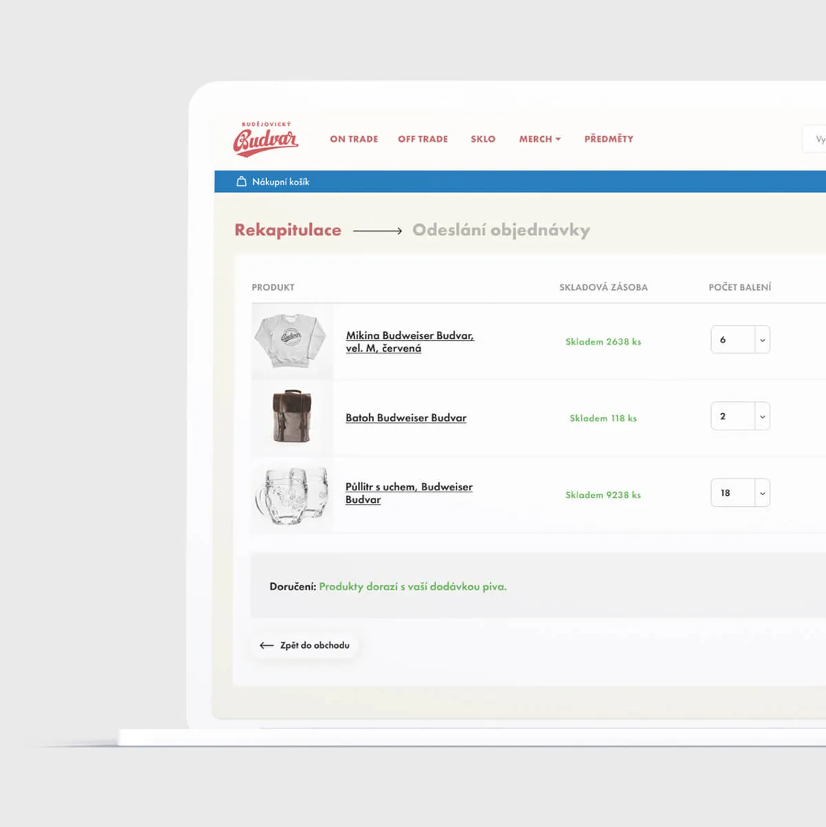 The design of the user interface of the shopping cart in the e-shop